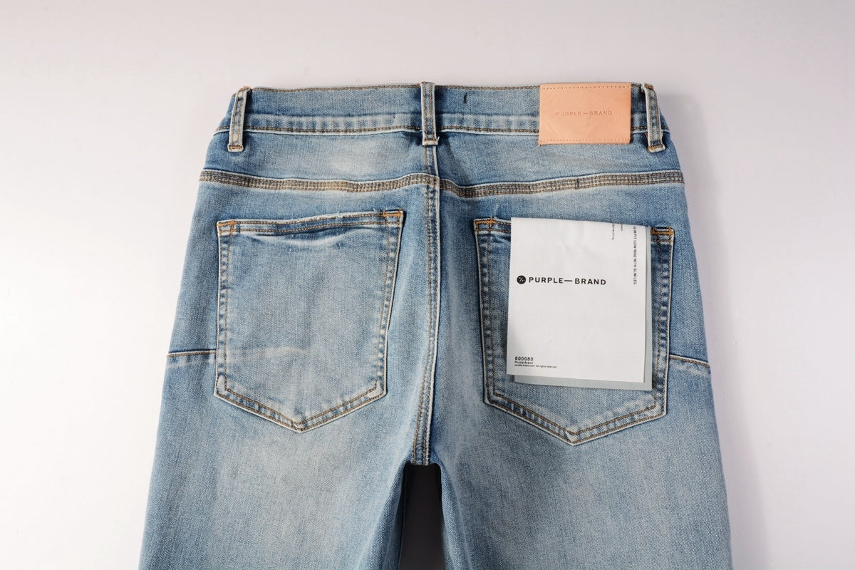 Men's Slim Fit High Street Distressed Blue Stretch Ripped Jeans