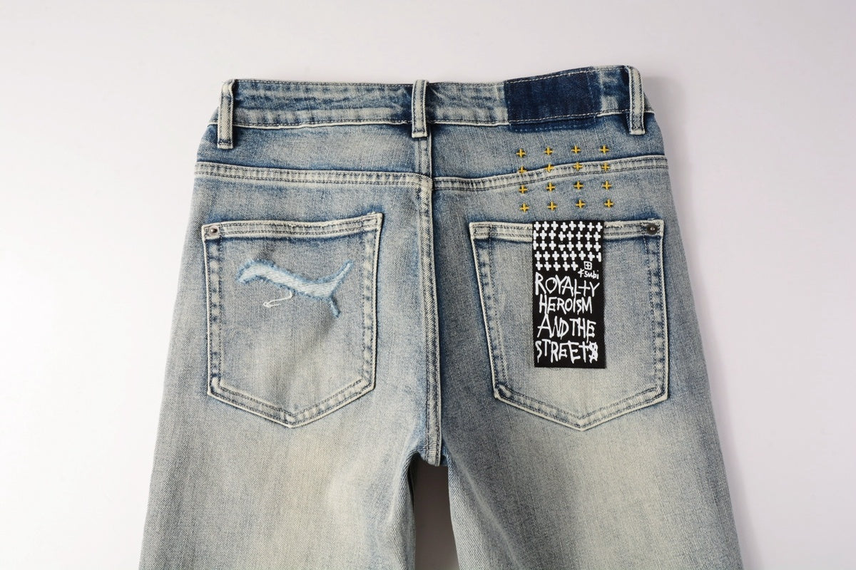 Men's Faded Light Wash Subtle Distressed Skinny Jeans - Stretch Denim
