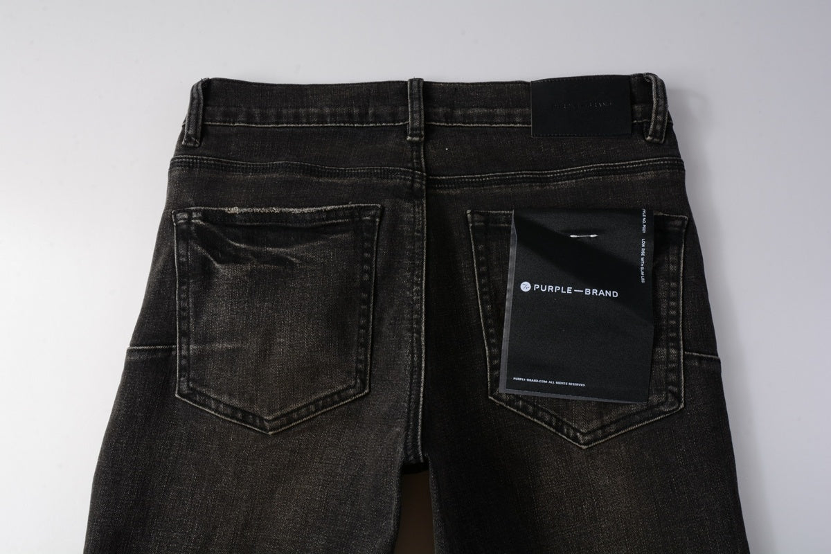 Men's Distressed Black Gray Patchwork Skinny Jeans with Ripped Holes & Button Fly
