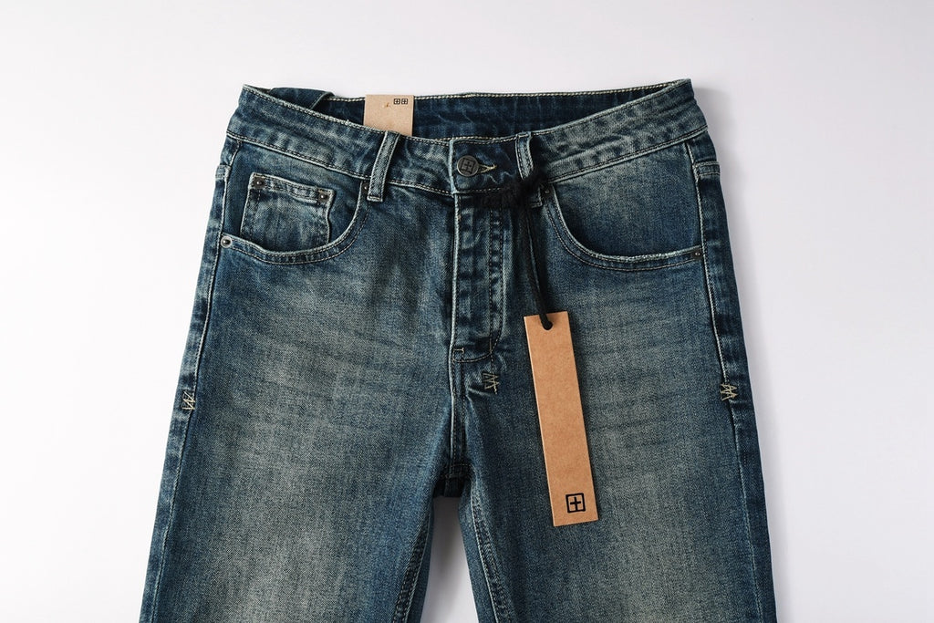 Men's Dark Vintage Wash Slim Skinny Jeans - Streetwear Denim