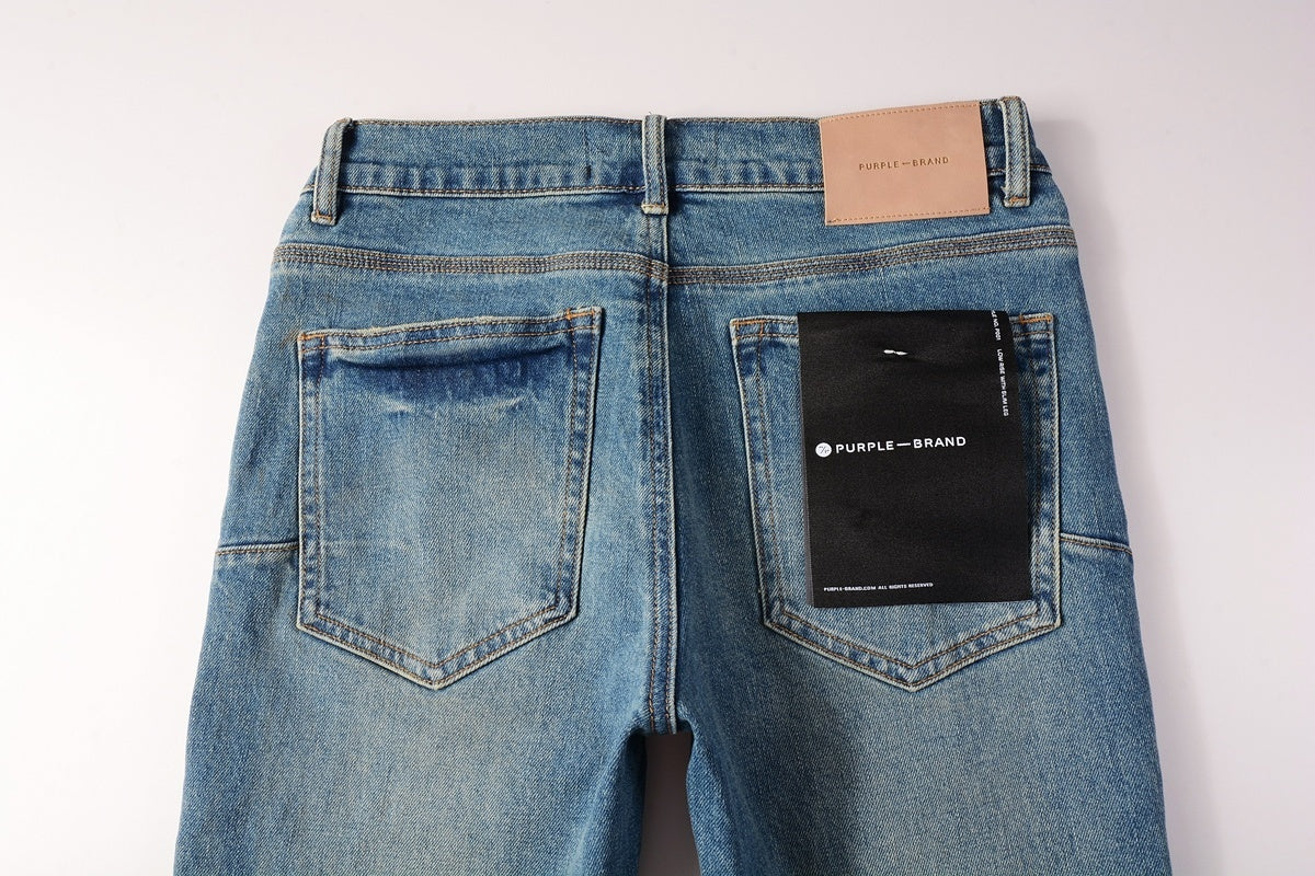 Men's Slim Fit Distressed Sea Blue Skinny Jeans with Button Fly & Ripped Detailing