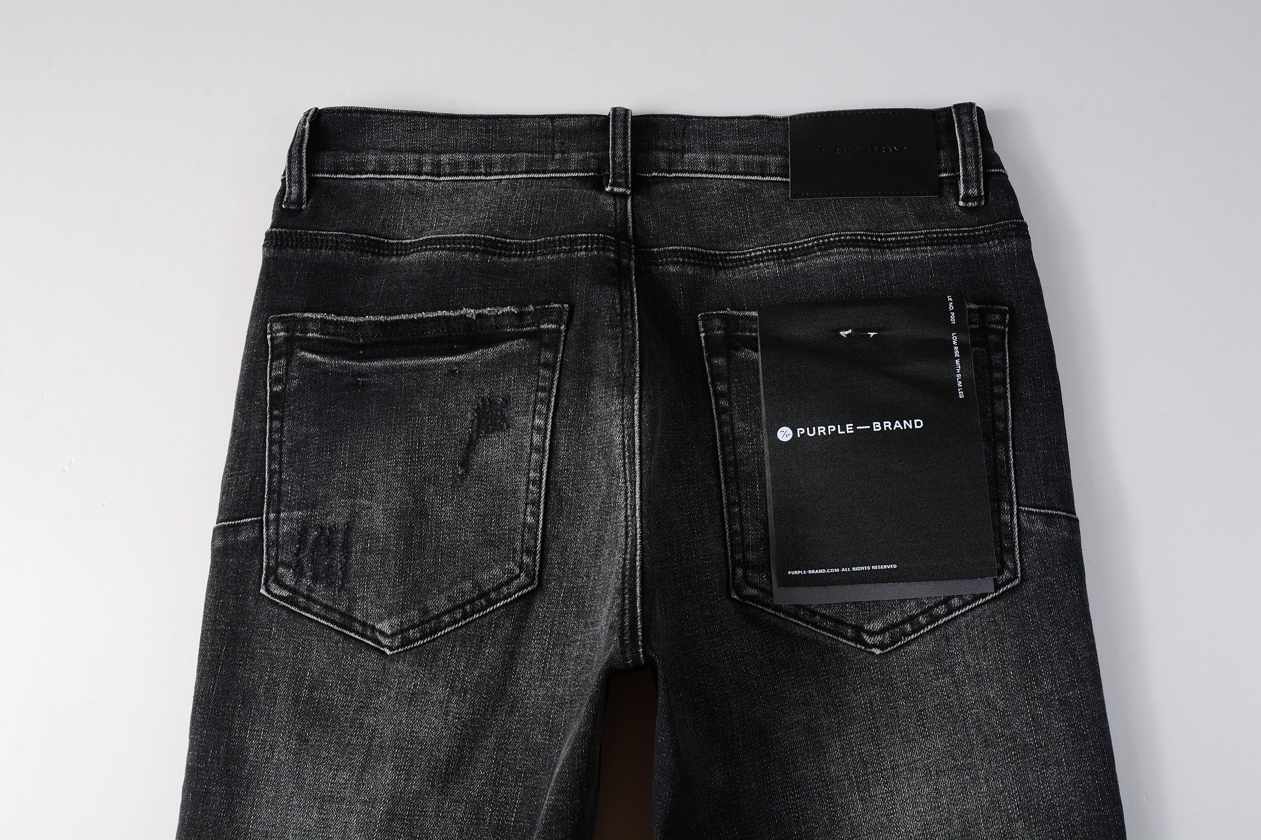 Men's Distressed Black Gray Skinny Jeans with Ripped Holes & Button Fly