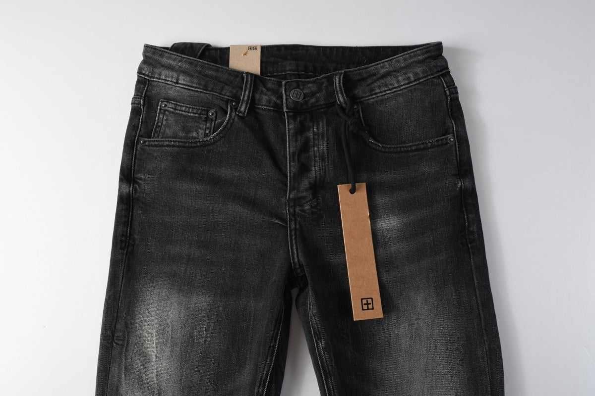 Men’s Black Washed Skinny Jeans - Knee Ripped Streetwear Denim