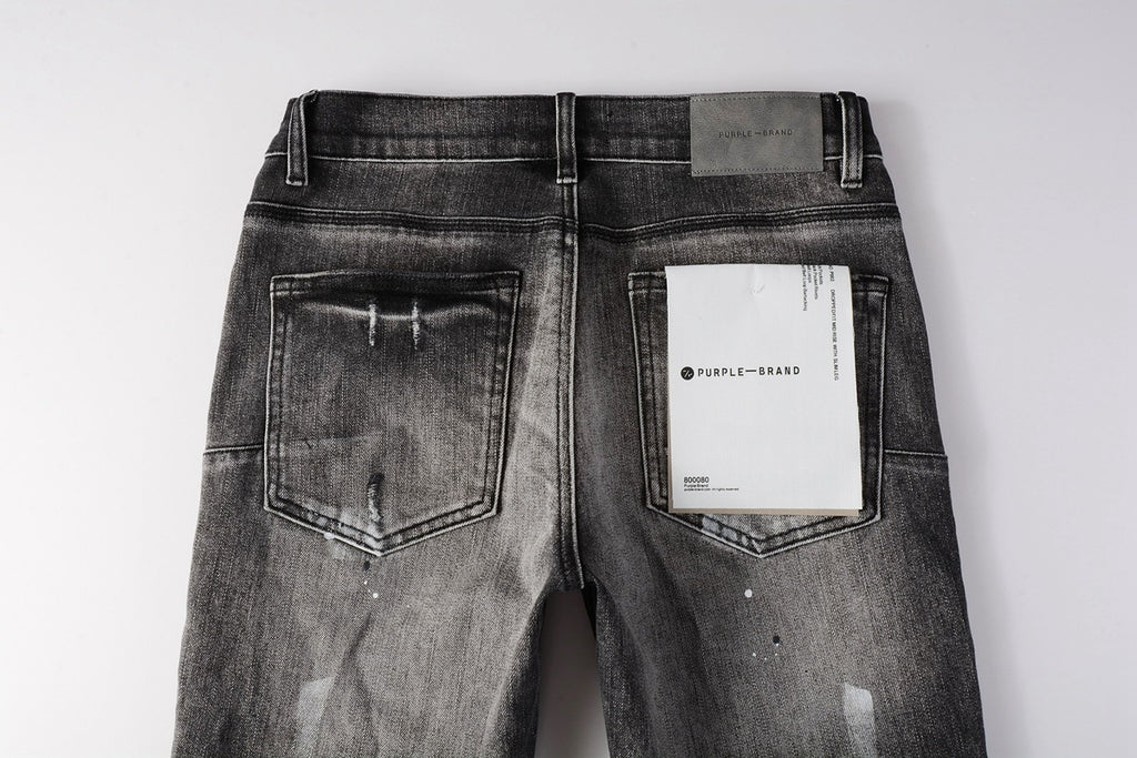 Men's High Street Distressed Gray Damaged Holes Spray Painted Stretch Slim Fit Ripped Jeans