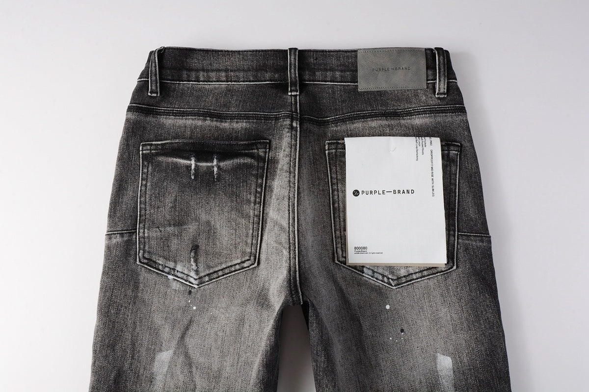 Men's High Street Distressed Gray Damaged Holes Spray Painted Stretch Slim Fit Ripped Jeans