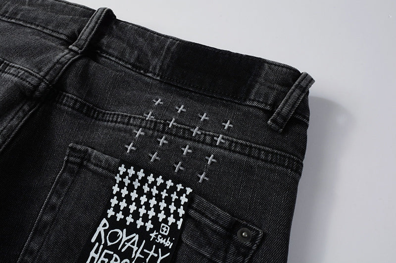 Men’s Ksubi Style Faded Black Washed Slim Fit Skinny Denim Jeans Streetwear