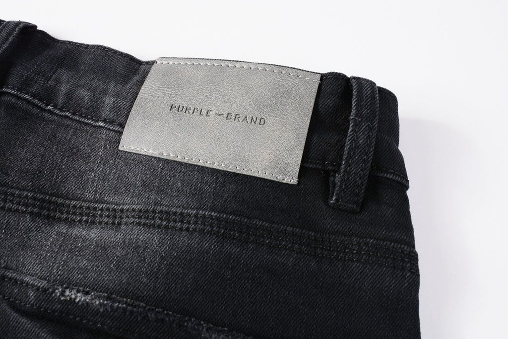 Men's Distressed Black Skinny Jeans with Bandanna Patchwork, Ripped Holes & Button Fly