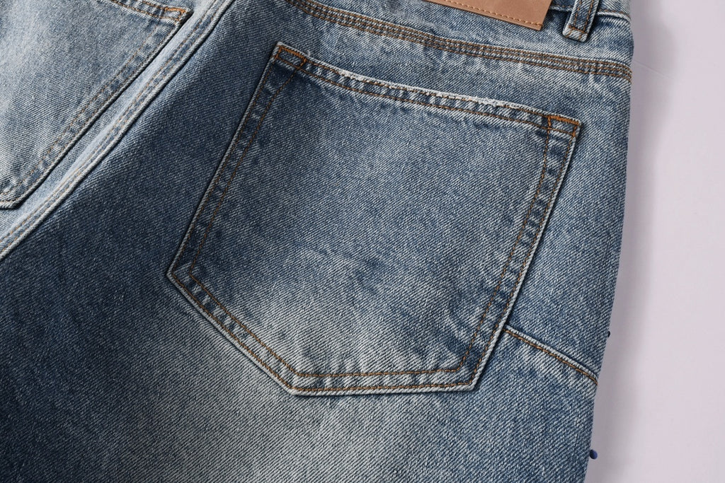 Distressed Blue Baggy Rhinestones Loose Ripped Jeans | Trendy Street Style Denim