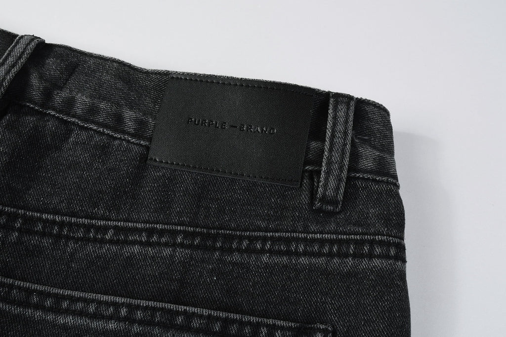 Men's Distressed Black Gray Loose Fit Jeans with Ripped Holes & Button Fly