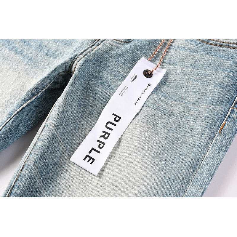 Men's Light Wash Embroidered Letter Skinny Jeans | Streetwear Slim Fit Distressed Denim Pants