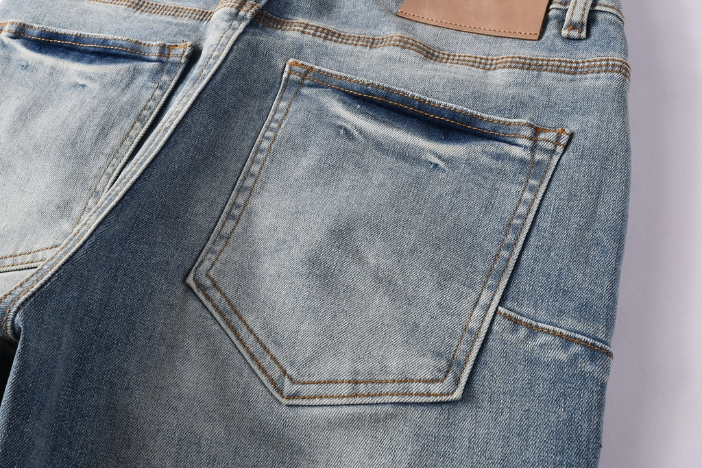 Men's Distressed Light Indigo Skinny Jeans with Graffiti, Ripped Holes & Button Fly