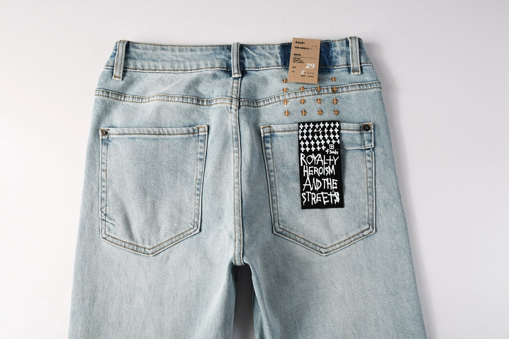 Men's Light Wash Distressed Skinny Jeans - Slim Streetwear Denim