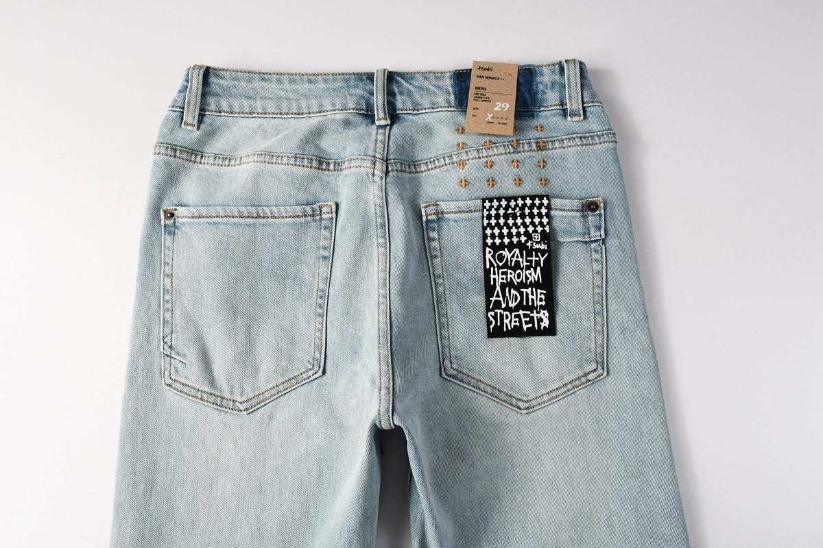 Men's Light Wash Distressed Skinny Jeans - Slim Streetwear Denim