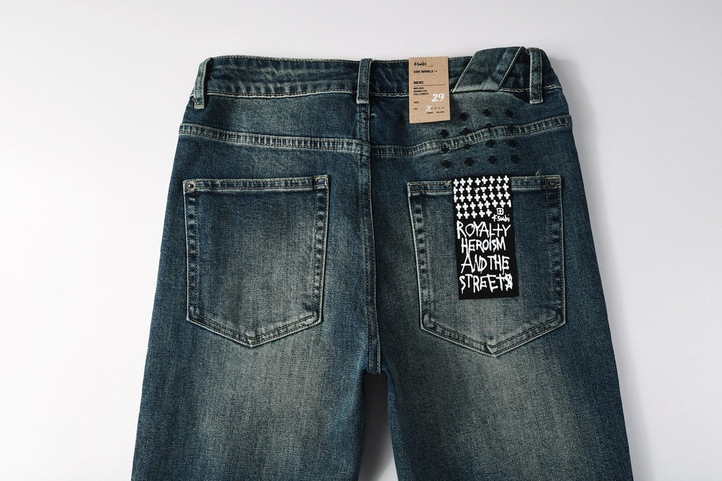 Men's Dark Vintage Wash Slim Skinny Jeans - Streetwear Denim