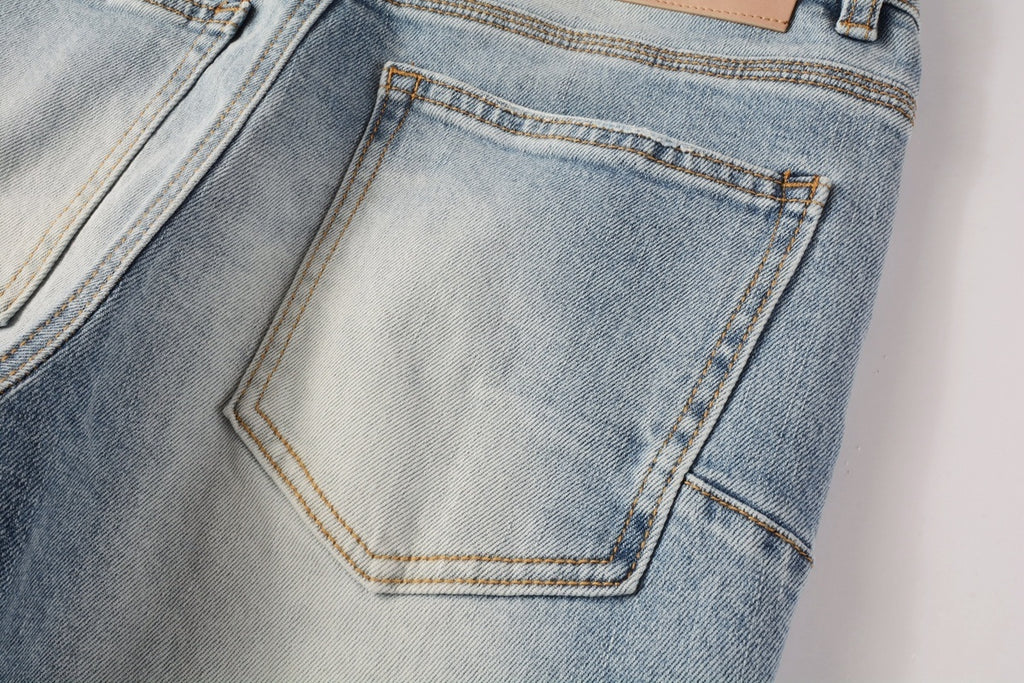 Men's Distressed Light Blue Skinny Jeans with Ripped Holes & Button Fly