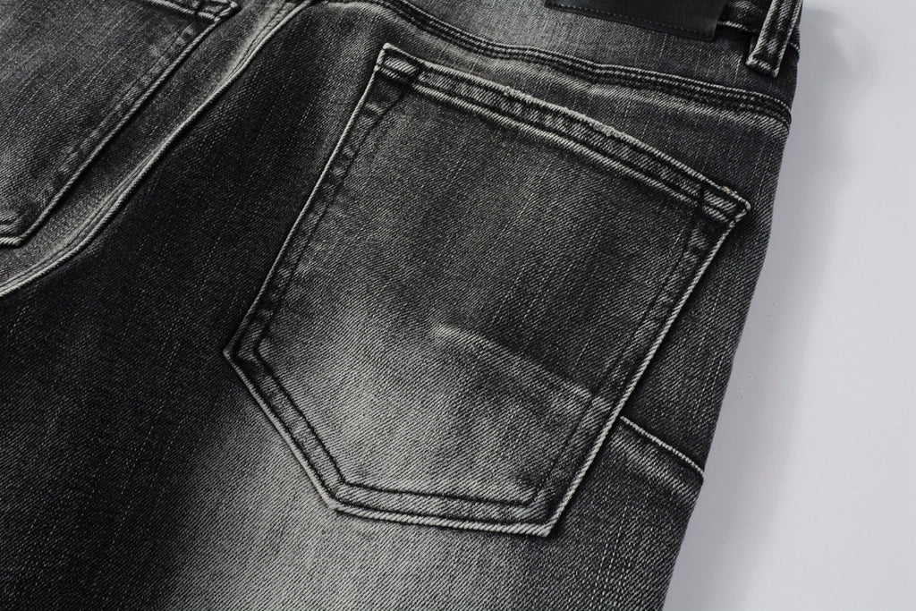 Men's Distressed Ash Gray Skinny Jeans with Ripped Holes & Button Fly