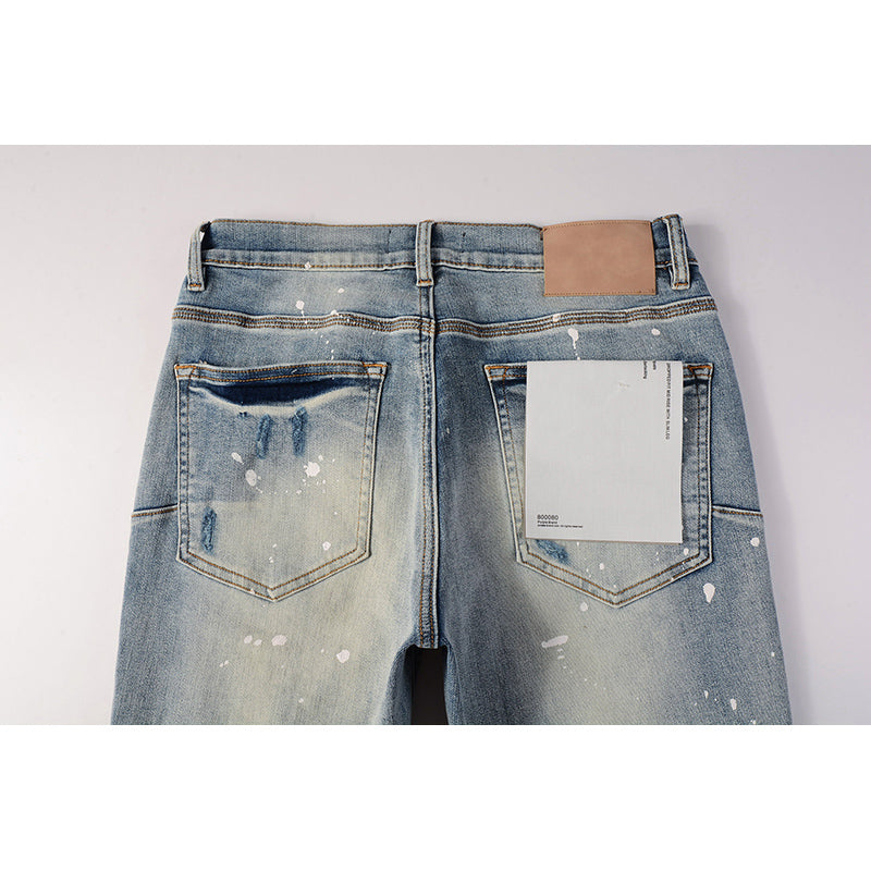 Men’s Skinny Jeans – Light Blue Distressed Stretch Denim