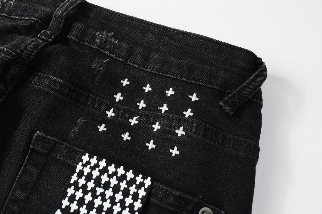 Men's Black Distressed Skinny Jeans - Ripped Stretch Denim Pants