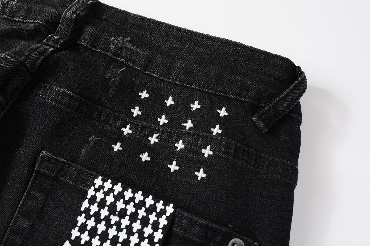 Men's Black Distressed Skinny Jeans - Ripped Stretch Denim Pants