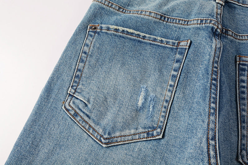 Men’s Ksubi Style Light Blue Patchwork Distressed Skinny Jeans Streetwear Denim