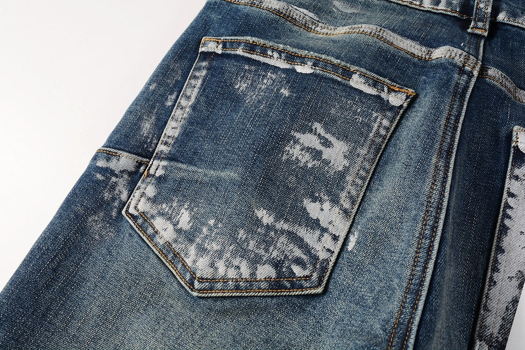 Men's Streetwear Slim Fit Distressed Classical Blue Graffiti Stretch Jeans