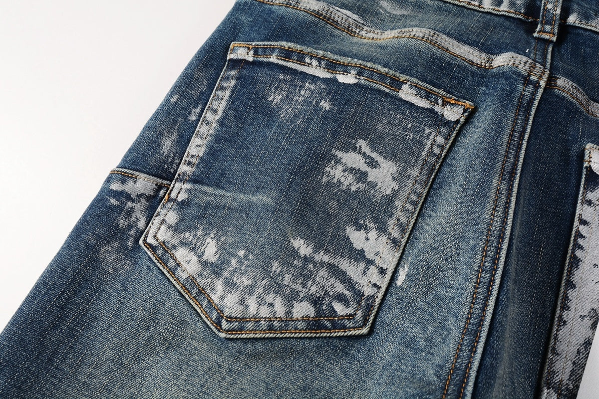 Men's Streetwear Slim Fit Distressed Classical Blue Graffiti Stretch Jeans