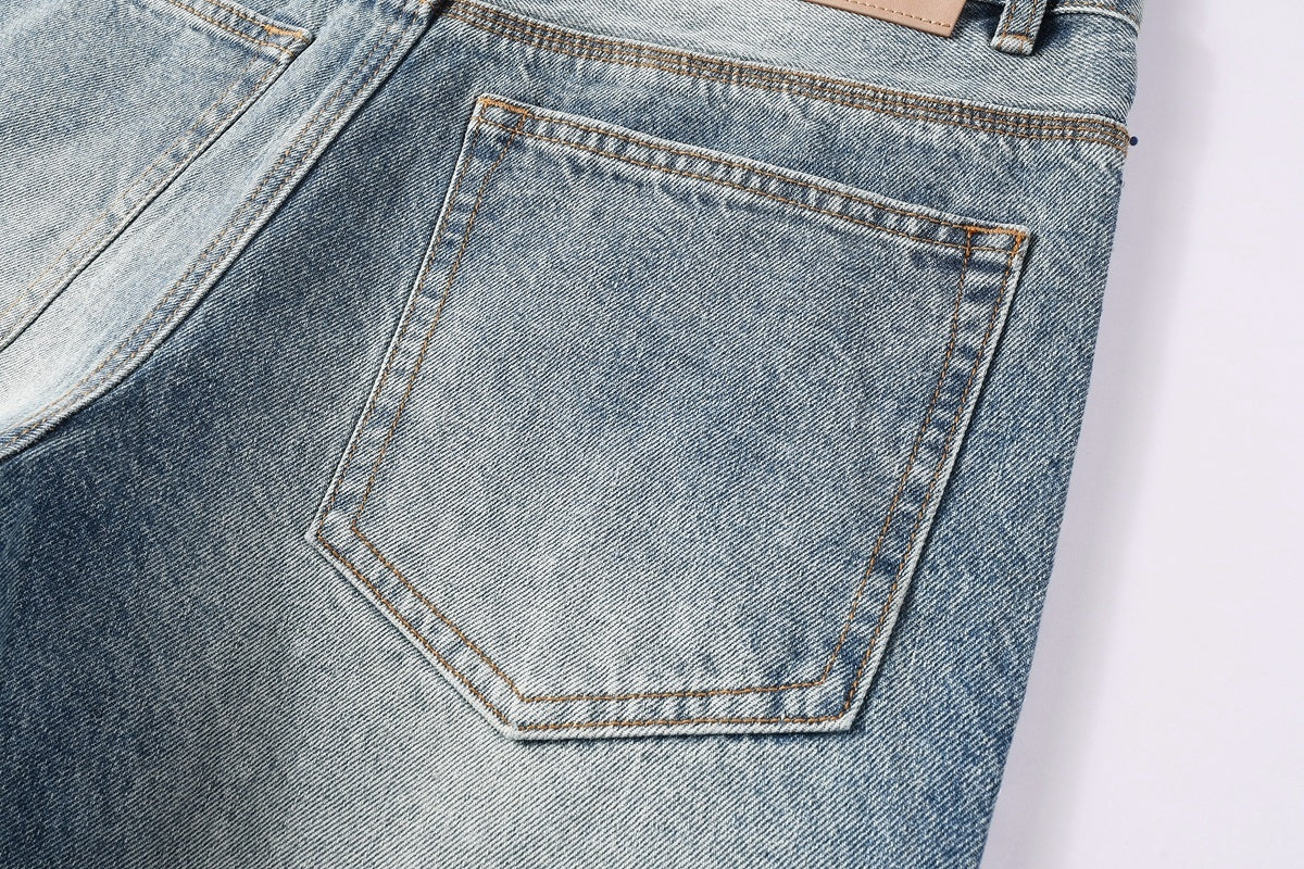 High Street Baggy Jeans - Distressed Blue Rhinestones Pattern | Loose Ripped Jeans