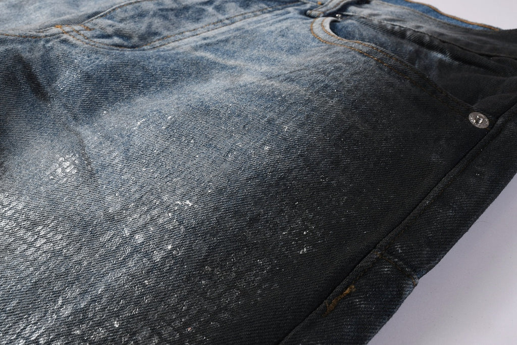 Men's Blue Coated Baggy Jeans with Wide Leg, Loose Fit & Stretch Denim