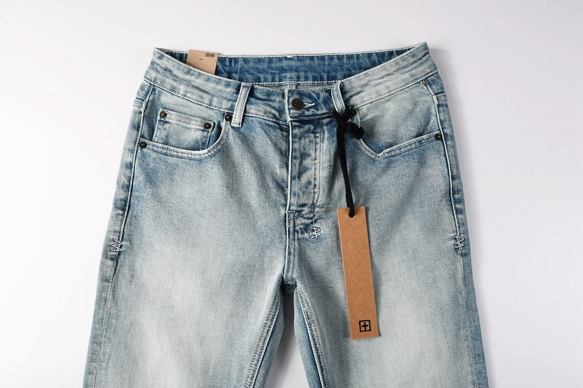 Men's Light Wash Slim Skinny Jeans - Vintage Streetwear Denim