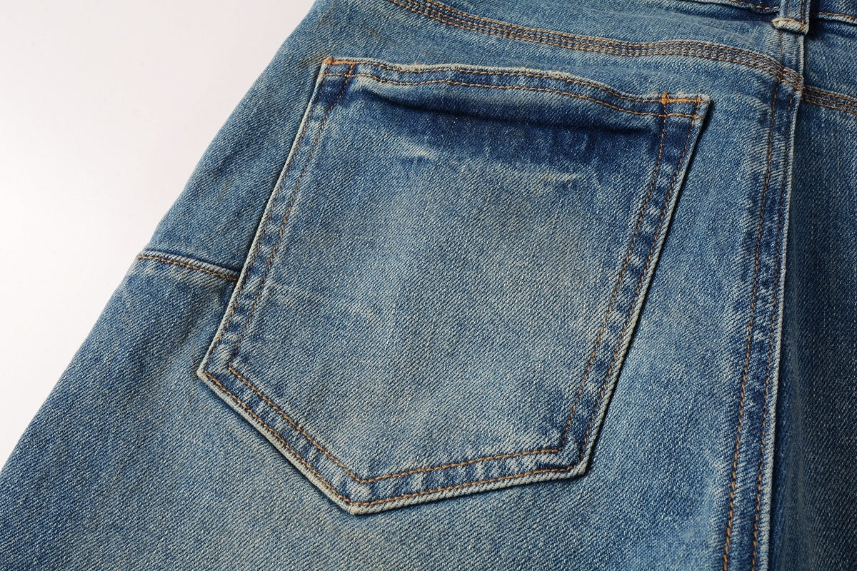 Men's Slim Fit Distressed Sea Blue Skinny Jeans with Button Fly & Ripped Detailing
