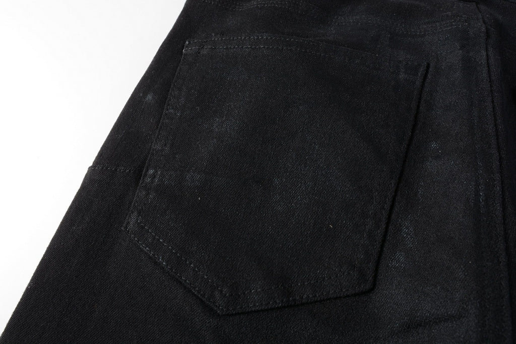 Men's Trendy Black Denim Coated Jeans - Slim Fit Distressed High Street Jeans