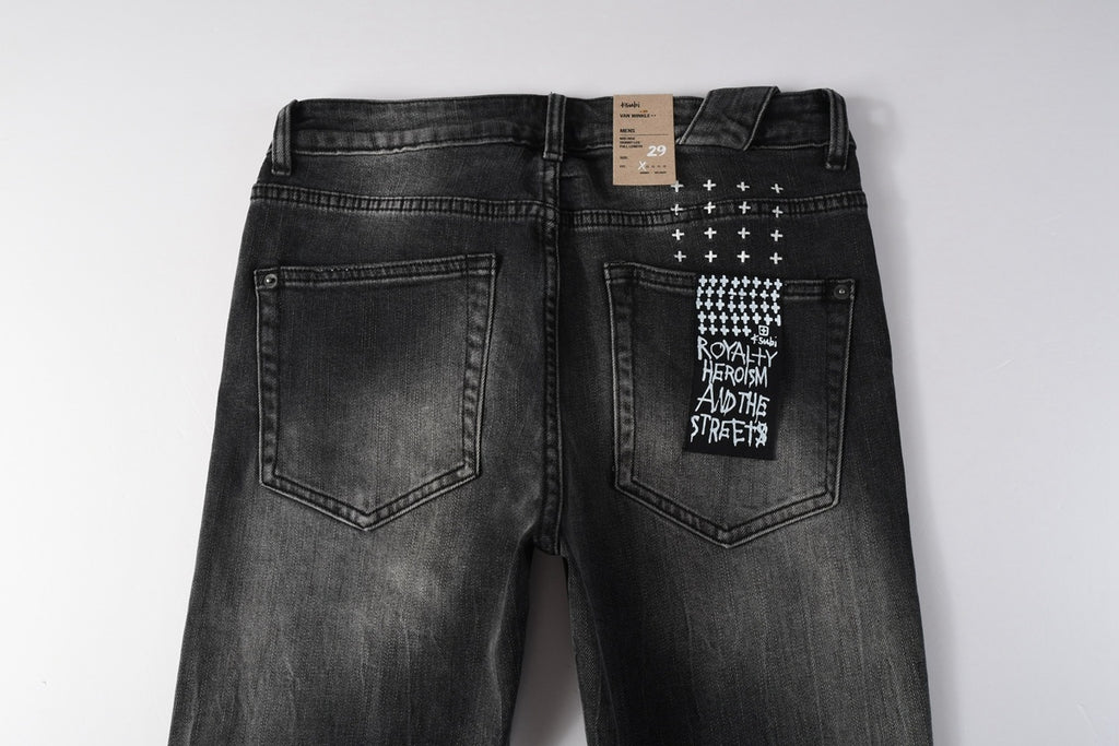 Men’s Black Washed Skinny Jeans - Knee Ripped Streetwear Denim