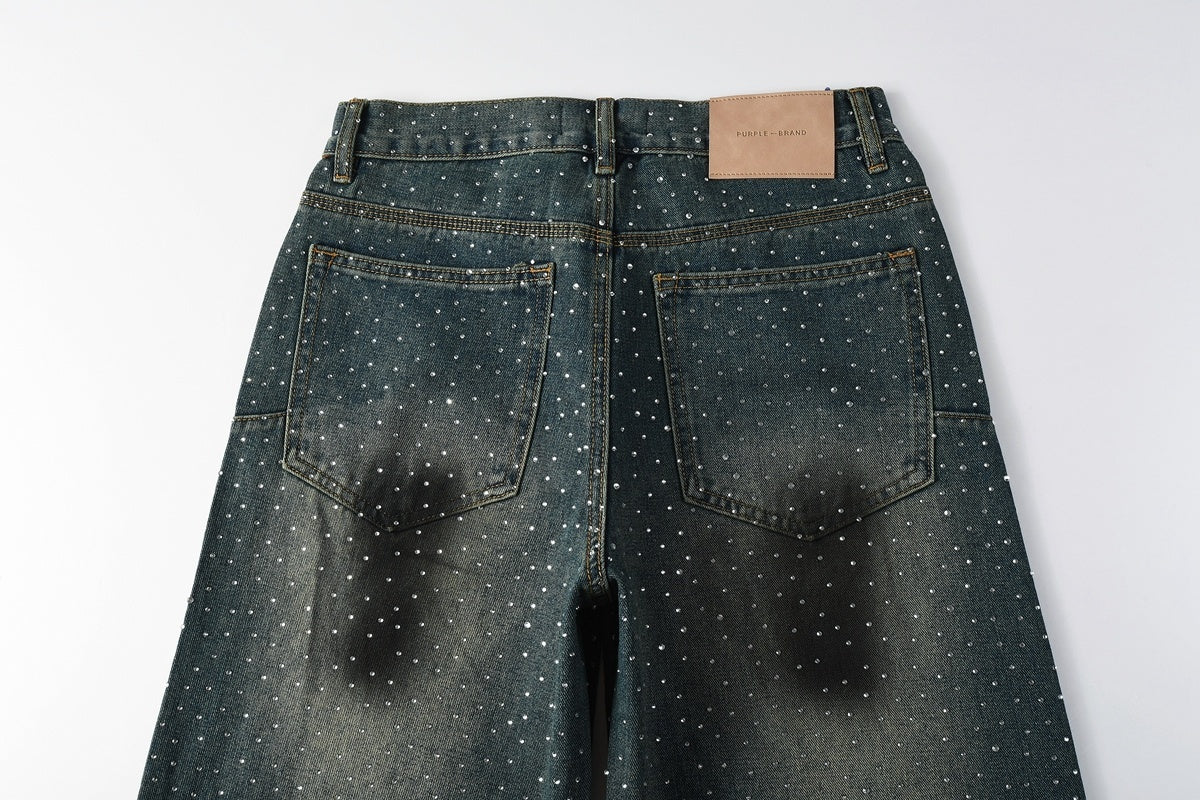 Men's & Women's High Street Baggy Distressed Blue Jeans with Rhinestones & Loose Fit