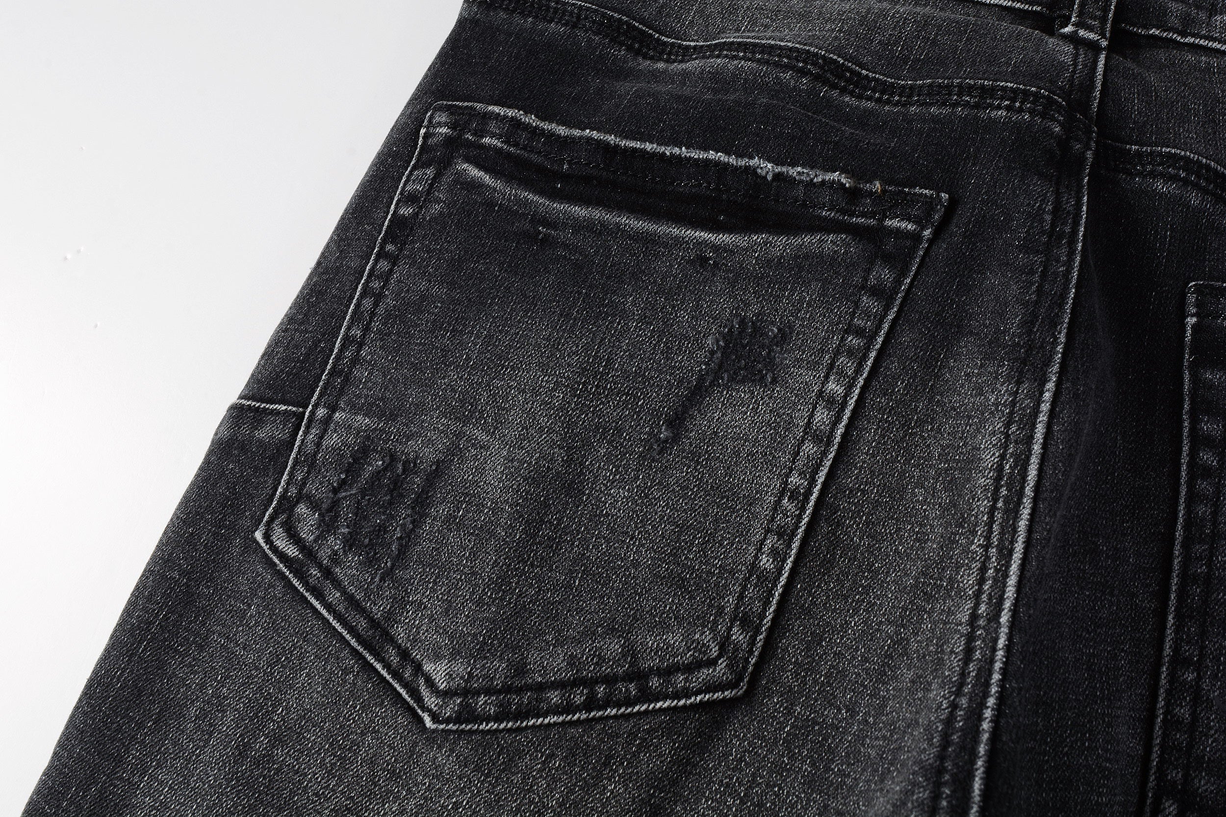Men's Distressed Black Gray Skinny Jeans with Ripped Holes & Button Fly
