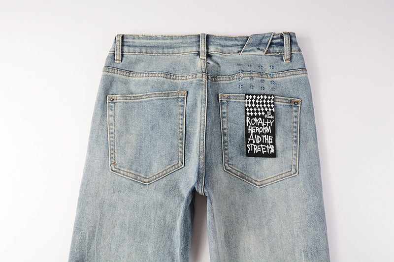 Men's Light Wash Ksubi-Inspired Graffiti Skinny Jeans - Slim Denim Pants