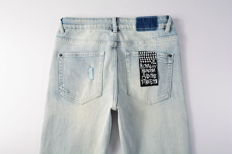 Men’s Light Wash Distressed Skinny Jeans - Streetwear Denim