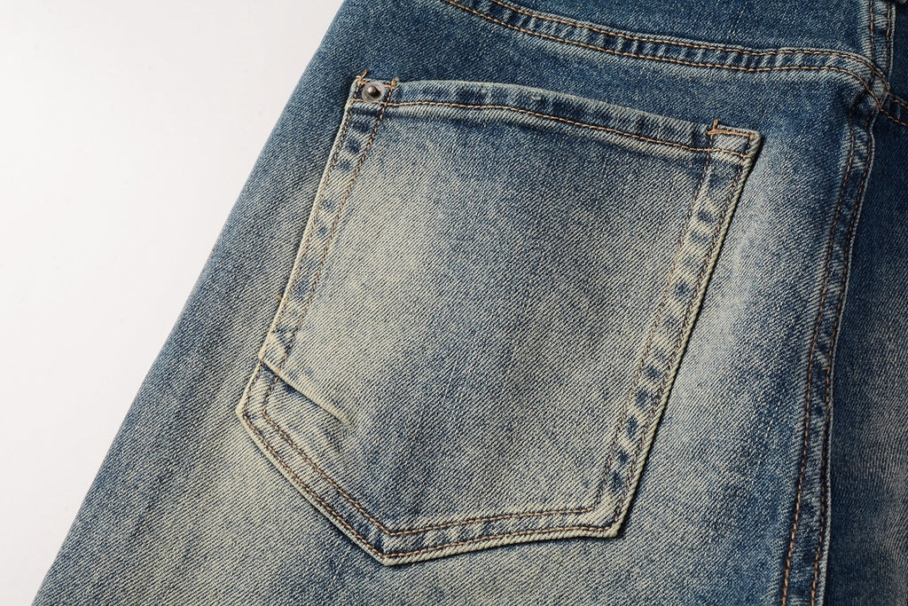 Men's Vintage Blue Multi-Rip Distressed Skinny Jeans - Stretch Denim