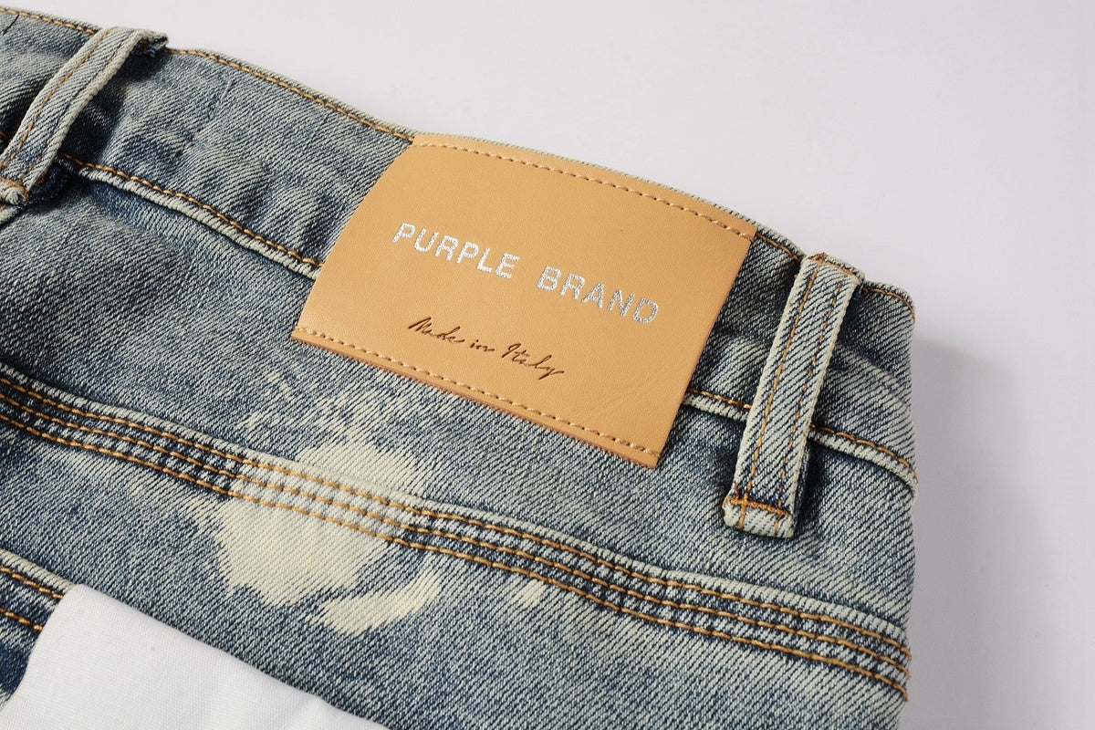 Men's Distressed Light Blue Graffiti Skinny Jeans with Ripped Holes & Button Fly