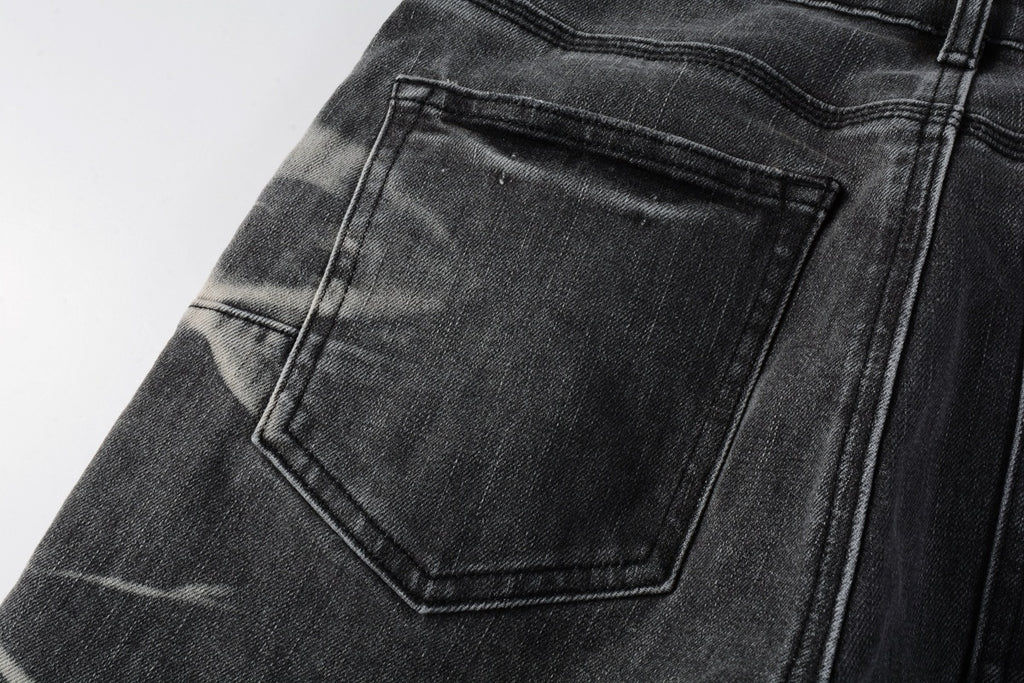 Men's Slim Fit Distressed Gray Stretch Ripped Jeans