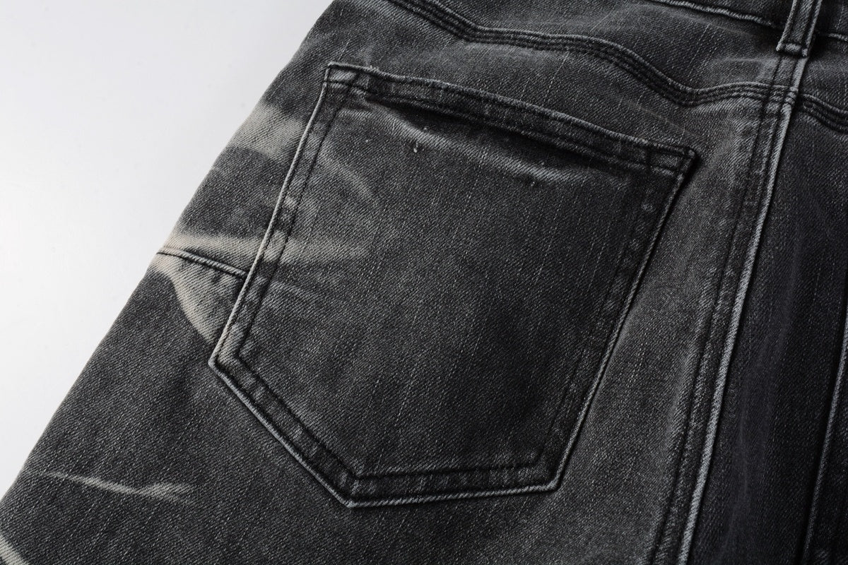 Men's Slim Fit Distressed Gray Stretch Ripped Jeans