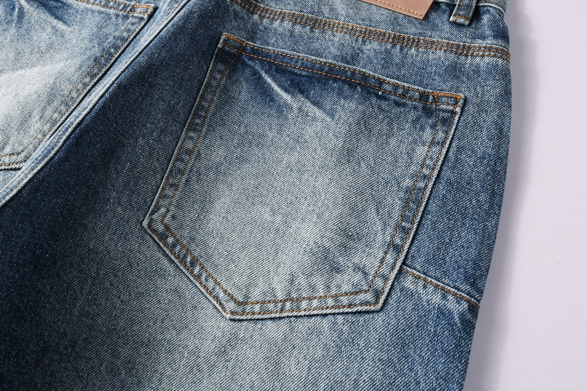 Distressed Blue Baggy Rhinestones Loose Ripped Jeans | Trendy Streetwear Denim