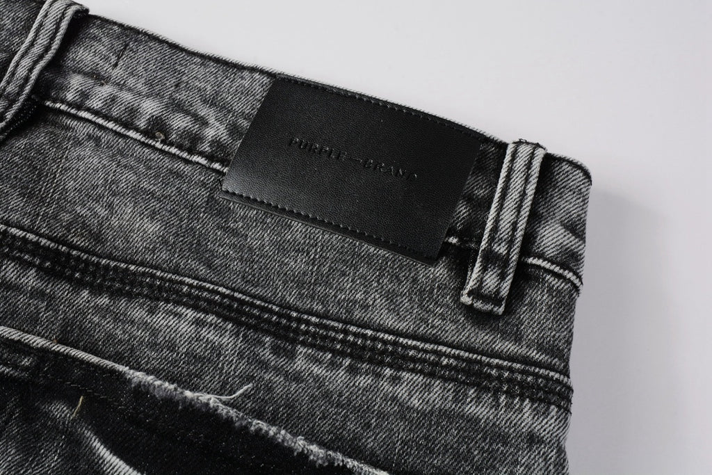 Men's Distressed Ash Gray Skinny Jeans with Ripped Holes & Button Fly