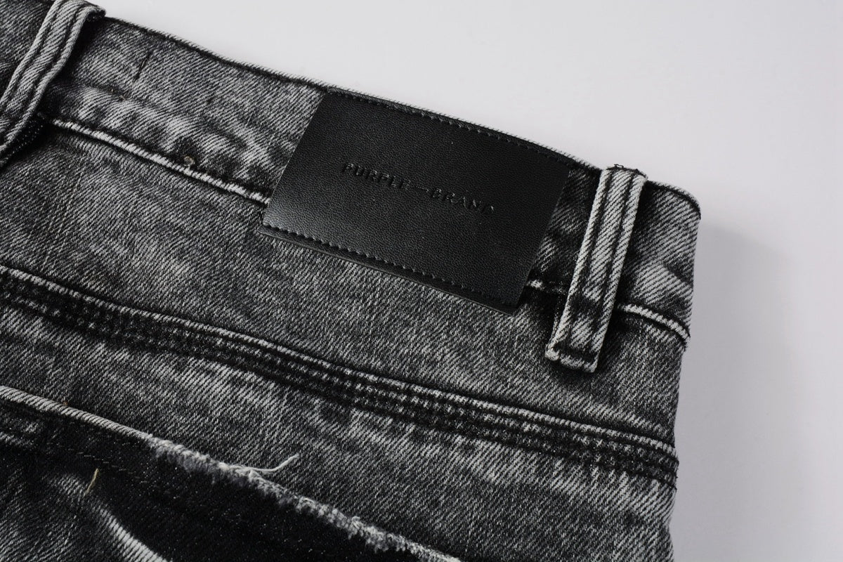 Men's Distressed Ash Gray Skinny Jeans with Ripped Holes & Button Fly