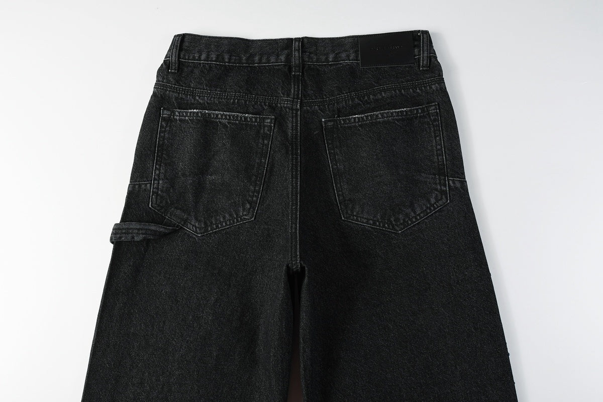 High Street Distressed Black Rhinestones Baggy Jeans for Men & Women | Cool Boys Fashion Loose Fit