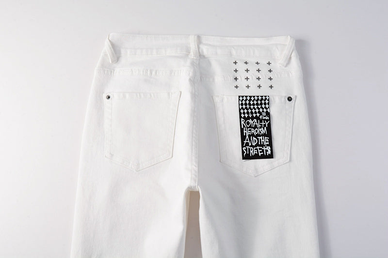 Men’s White Slim Fit Jeans Stretch Skinny Denim Pants Street Style Casual Trousers