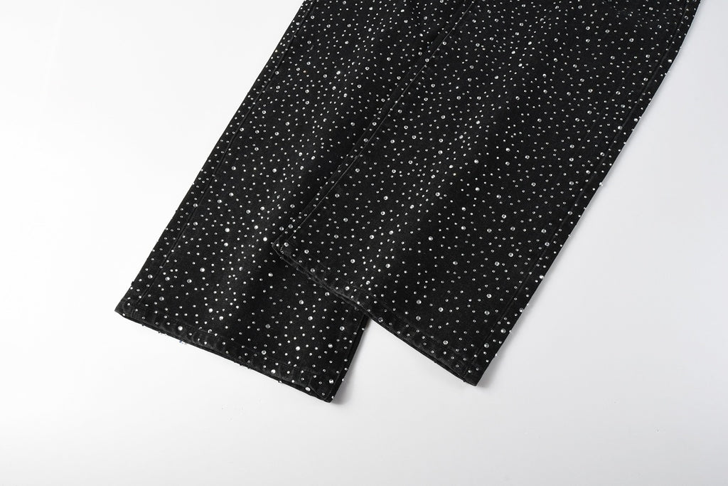 Black Baggy Jeans with Rhinestones & Loose Fit - Purple Brand