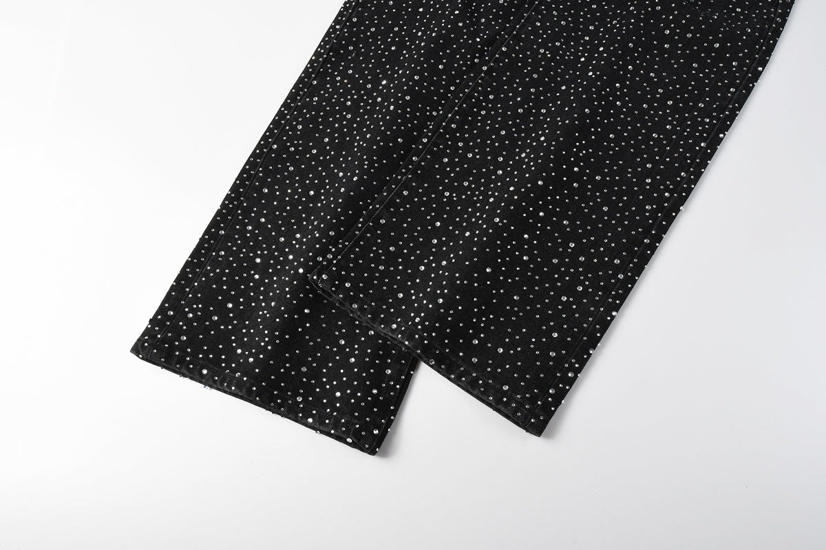 Black Baggy Jeans with Rhinestones & Loose Fit - Purple Brand