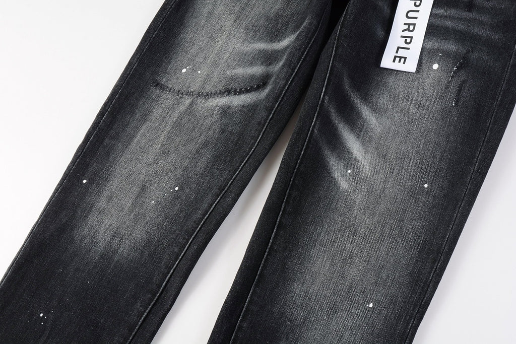 Men's High Street Distressed Black Gray Stretch Slim Fit Ripped Jeans