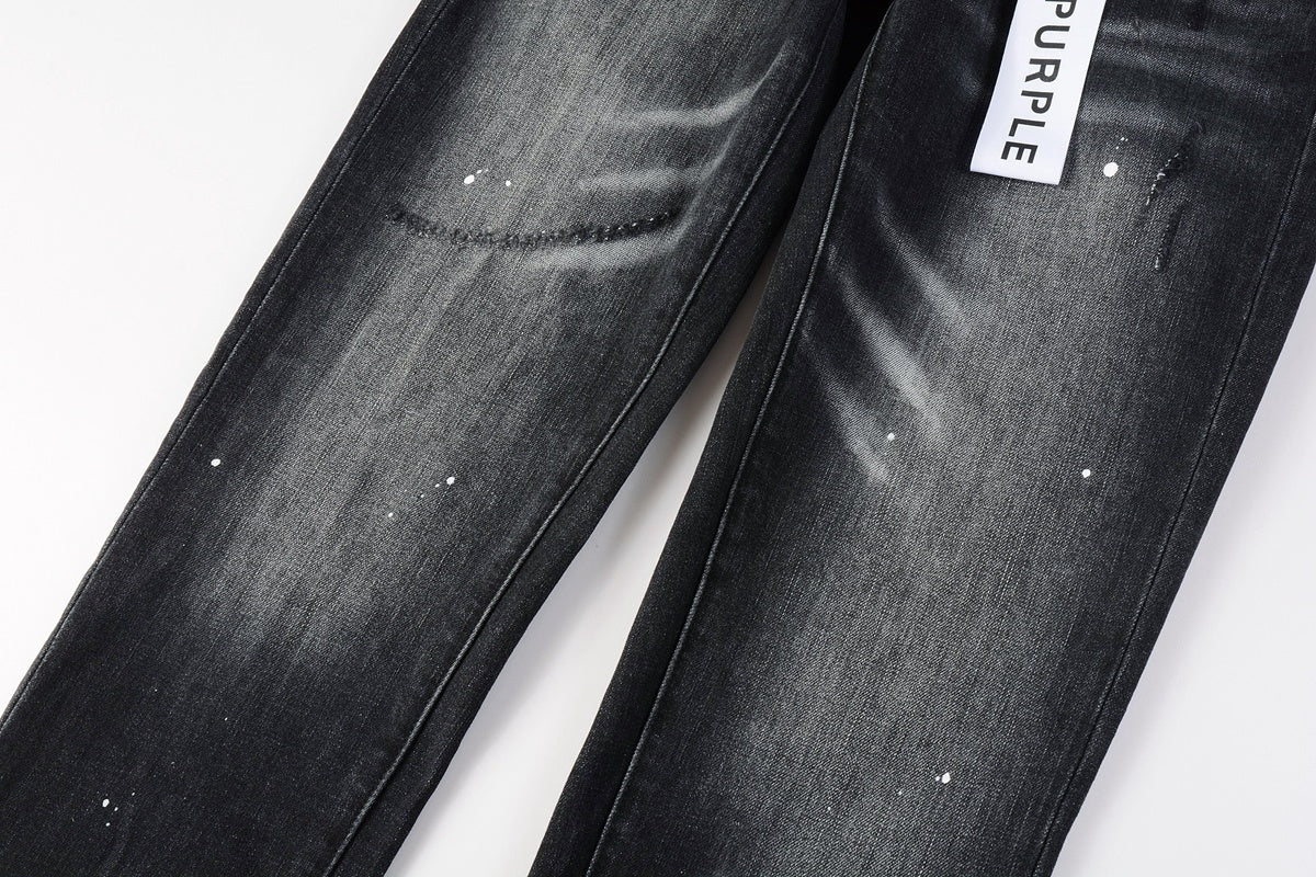Men's High Street Distressed Black Gray Stretch Slim Fit Ripped Jeans