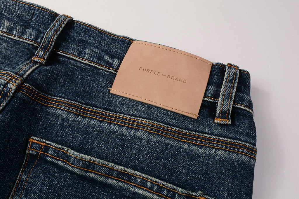 Men's Distressed Dark Blue Skinny Jeans with Ripped Holes & Button Fly